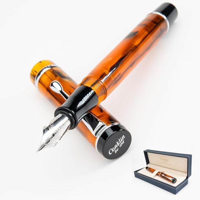 Conklin Duragraph Fountain Pen Amber - Stub Nib, Premium Writing Instrument for Calligraphy & Signatures