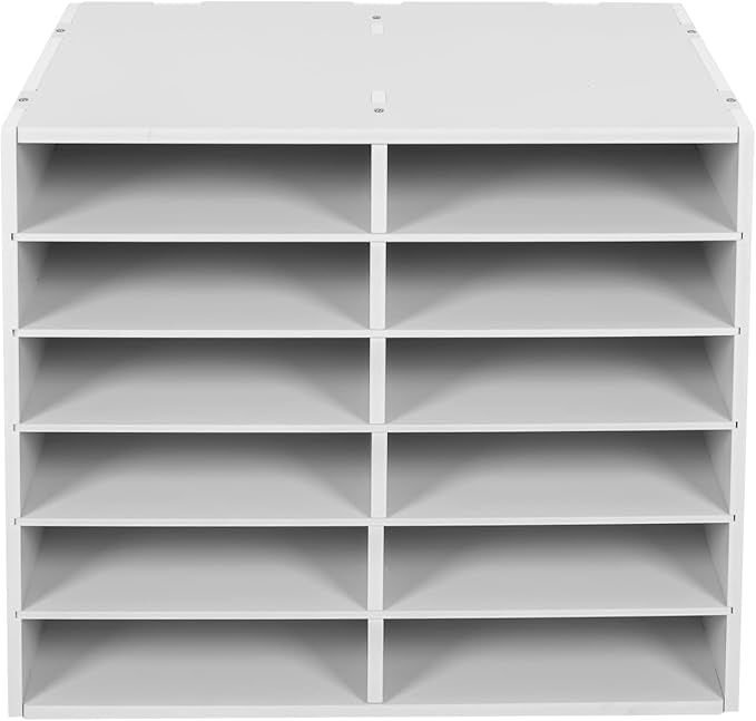 12 Slots Mail Sorters for Office, PVC Literature Organizer with Removable Shelves, Desktop Mail Center Paper Storage Cabinet for Files Magazines Documents, 8.9 * 2.3in Each Slot(12 Slots - White)