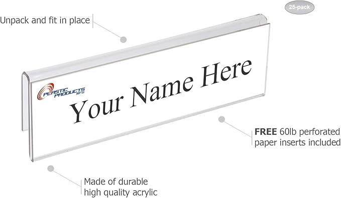 Glass Wall Name Plate Holders - Single Sided 8-1/2" Wide x 2" high (25 - PK, 1" Cubicle Wall) by Plastic Products Mfg.