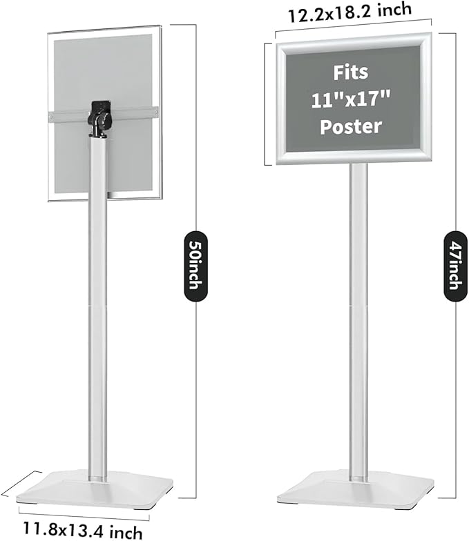 INNOVSIGN 3Packs Heavy Duty Adjustable Pedestal Poster Sign Stand, 11x17 Aluminum Open Floor Standing Sign Holder for Vertical and Horizontal View Display, Silver