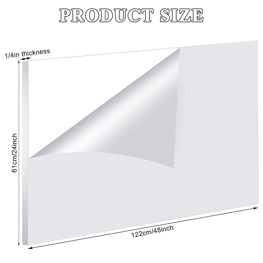 Roowest 4 Pcs 24 x 48 Inch, 1/4 Inch Thick Clear Acrylic Plexiglass Sheets Transparent Plastic Panels Sheets Cut to Size Cast Acrylic Board Panel with Protective Film for Craft DIY Project Sign Frame