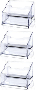 Meschett 3 Pack Clear Acrylic Business Card Holder,2 Tier Premium Acrylic Clear Business Card Holder Stand for Desk Fits 100 Business Cards