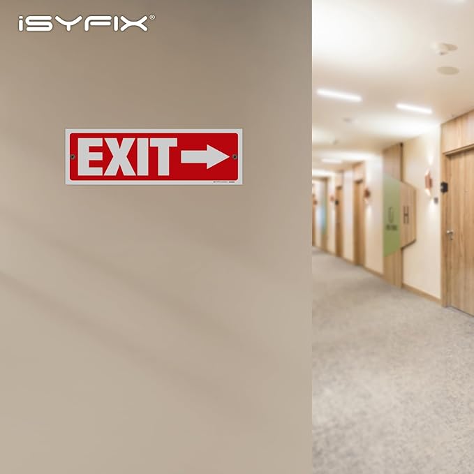 iSYFIX Exit Signs - 12 Pack 12x4 Inch Directional Arrow Signs, 40 mil Polystyrene Plastic, UV Laminated, Scratch & Fade Resistant, Waterproof - Ideal for Office, Theater, School, Business