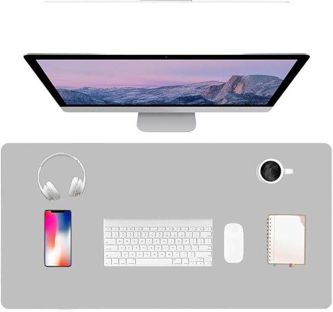 PU Leather Desk Pad Protector Gaming Mouse Pad Non Slip Desk Mat for Keyboard and Mouse Waterproof Desk Writing Pad for Office and Home Desk Accessories(Gray, 31.5 * 15.7)