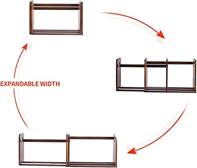 Fox Claw Desktop Bookshelf Expandable Desktop Organizer Counter Bookcase Desk Storage Organizer Display Shelf Rack for Office Supplies, Kitchen,Bathroom (Brown, 13.2“-24.4")