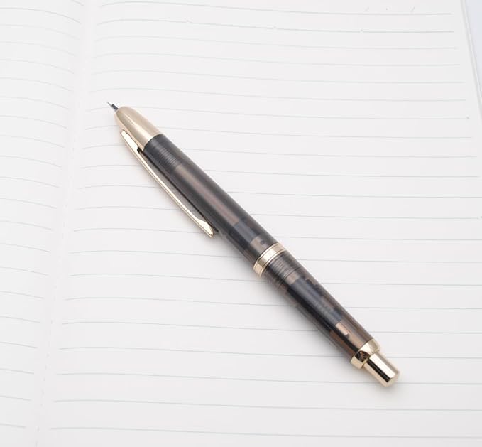 JINHAO 20 Press Fountain Pen, Retractable Capless Resin Pen with Ink Converter (F Nib 0.5mm, Transparent Black - Gold Clip)