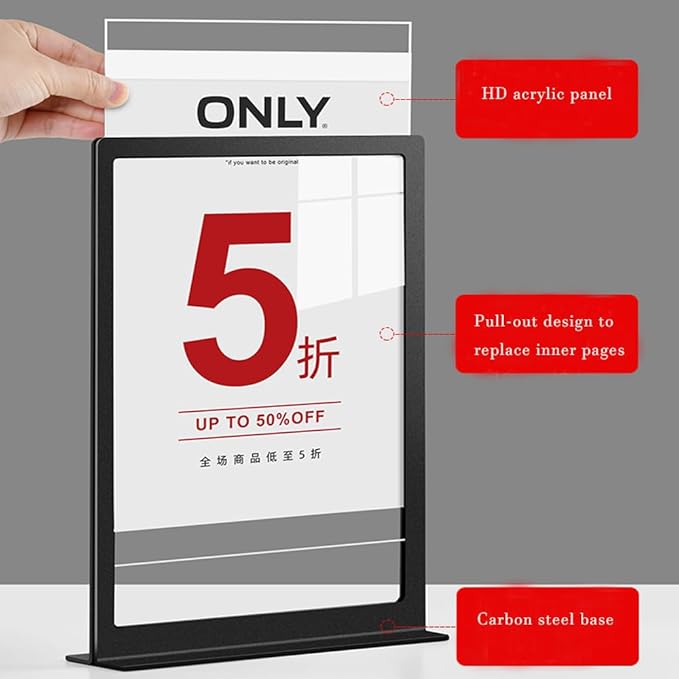 ECKEK Carbon Steel Sign Holder, Slanted Menu Displays, Table Top Sign Stand (L Shape White A5 148×210mm/ 5.83×8.27 inches)
