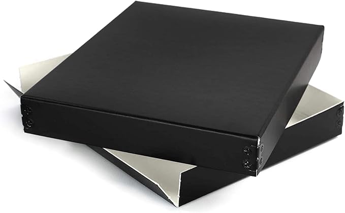 Lineco Museum Archival Storage Box, 8.75x10.75x1.5 in. Drop Front Design. Acid-Free with Metal Edge. Organize Photos, Pictures, Prints, Documents, Crafts, DIY. Black, 1 Pack