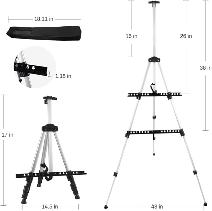 RRFTOK Art Painting Display Artist Easel Stand,Aluminum Metal Tripod Adjustable Easel for Painting Canvases Height from 17 to 66 Inch,Carry Bag for Table-Top/Floor Drawing and Displaying(3pack).