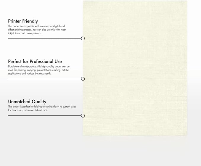 LUXPaper 8.5" x 11" Classic Linen Paper | Letter Size | Natural White | 70lb. Text | 1,000 Qty