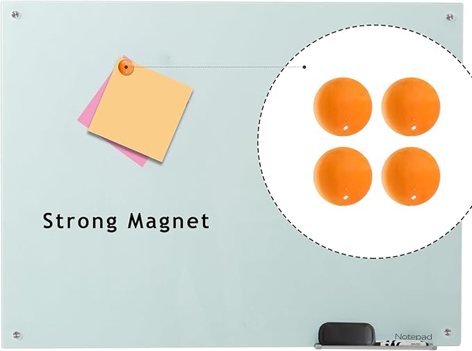 Notepad Glass Whiteboard 36 * 72Inches Magnetic Wall Mounted Frameless Glass White Board for Office, Home & School