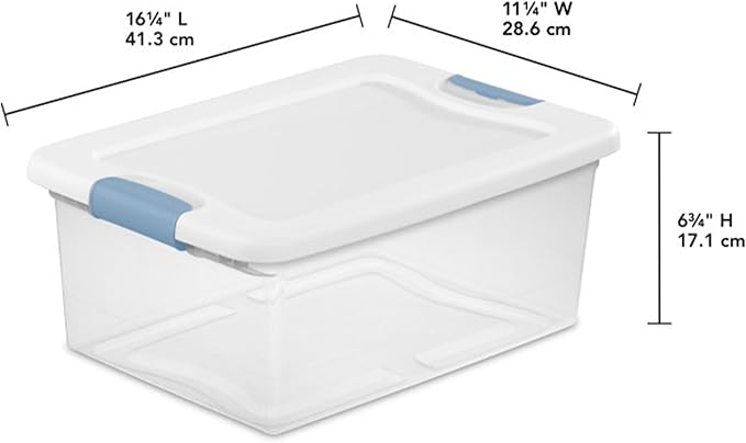 Sterilite 48-Pack Latching Box, Under Bed Storage Bins with Lids, Clear Plastic, 15 Quart - Heavy-Duty Organizing Containers for Closet, Bathroom, and Office