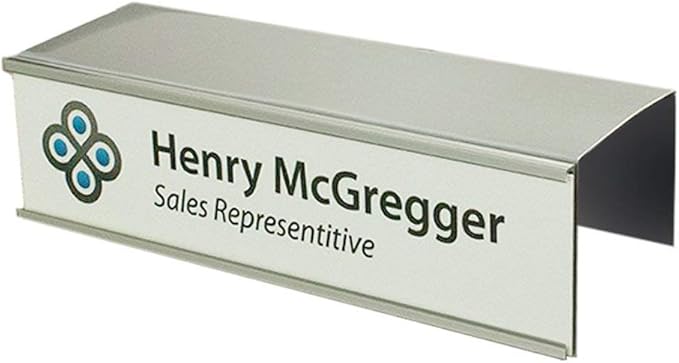 Over the Cube The Original Quality Aluminum, Changeable Cubicle Nameplate Holder, Satin Silver Base, and Silver Name Plate Holder, (2.25" cubicle wall depth) - Made in the USA