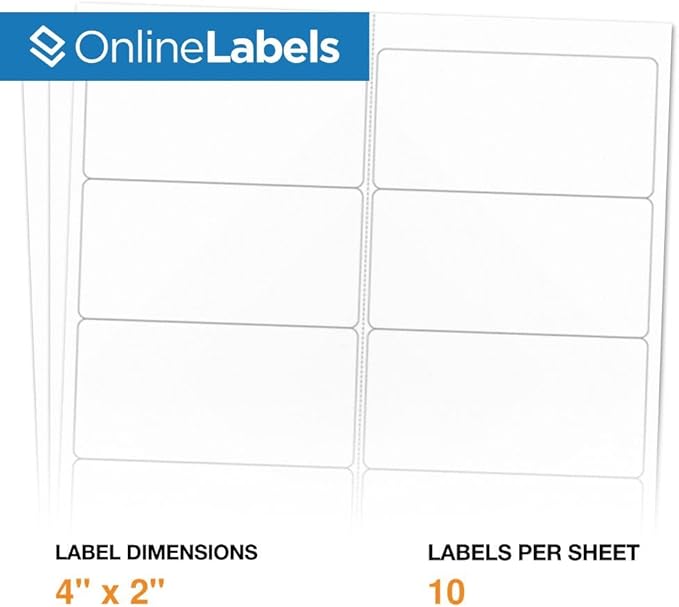 4 x 2 Rectangle Mailing Labels - Permanent, White Matte - Address, Shipping, Gift - Pack of 100 Labels, 10 Sheets - Inkjet/Laser Printers