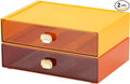 OSteed Spacious Desktop Storage Box, 2 Large Storage Drawers, Stackable Office Desk Drawer Organizer and Accessories, Printer Paper Organizer, Orange & Yellow Plastic Drawers for Workspace & Home