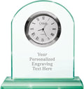 Crown Awards Emerald Crystal Clock – Personalized Jade‑Tone Desk Clock with Custom Engraving – Elegant Gift & Recognition Award Timepiece