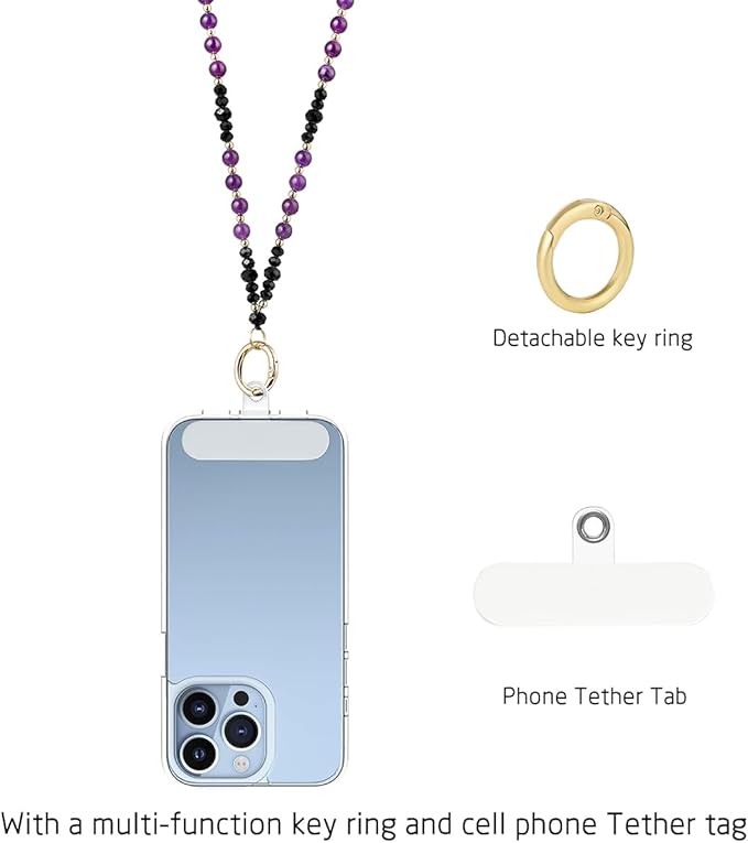 AIDSOTOU Lanyards for ID Badges and Keys,Natural Stone Beaded Teacher Lanyard for Women,Retractable Lanyard with ID Holder Cute Lanyards for Teachers (White)