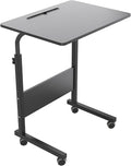 DlandHome Rolling Laptop Desk Stand Up Adjustable Mobile Laptop Desk, 23.6 Inches Medium Size Side Table, Movable w/Tablet Slot & Wheels, Portable Stand for Bed Sofa Black