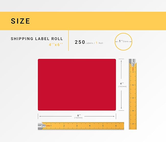 HOUSELABELS 4" x 6" Red Shipping Labels on 1" Core Compatible with Zebra and Rollo Printers, 4 Rolls / 250 Labels per Roll