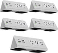 Kable Kontrol Desk Clamp Power Strip with USB-C Port, Nightstand Charging Station, 3 AC Outlets, 3 USB-A Ports, Fast Charger, Easy Installation for Home, Offices, Hotels – 4.9 Ft, White, 5 Pcs