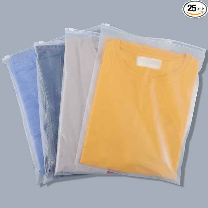 Svaldo Clothes Packaging Bags for Shipping 25 Count 9x12" Frosted Zipper Plastic Bags for Clothing Thick Plastic Apparel Bag for Packaging T-Shirt, Shirt, Document, 3 Mil, with Vent Holes Storage Bag