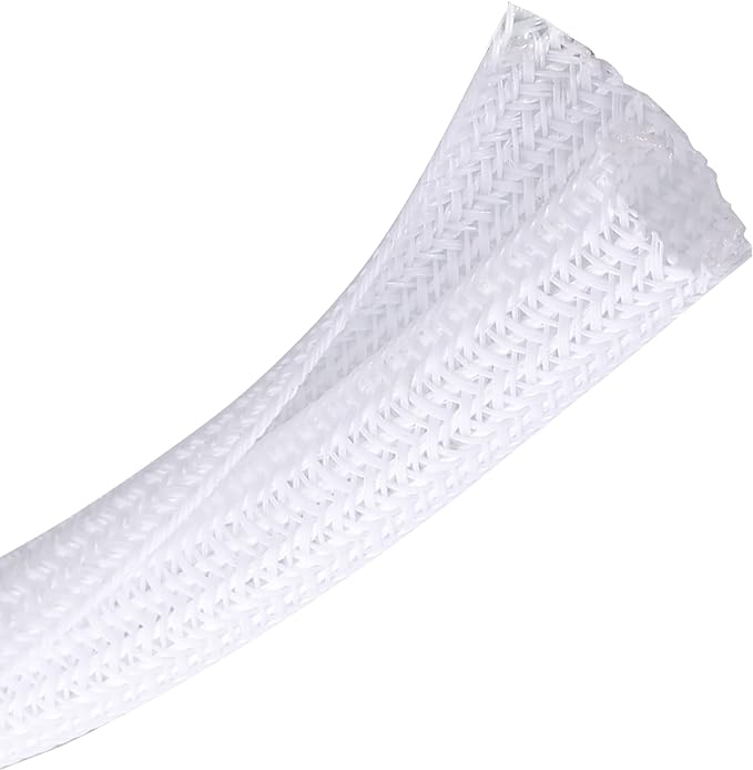 CrocSee 25ft - 3/4 inch Braided Cable Management Sleeve Cord Protector - Self-Wrapping Split Wire Loom for TV/Computer/Home Theater/Engine Bay - White