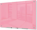 J&J worldwide Magnetic Glass Whiteboard, Wall Mounted Glass Dry Erase Board 47 x 35 Inch, Pink Surface, Frameless with Markers, Magnets, Marker Tray, Eraser for Office, Home, School