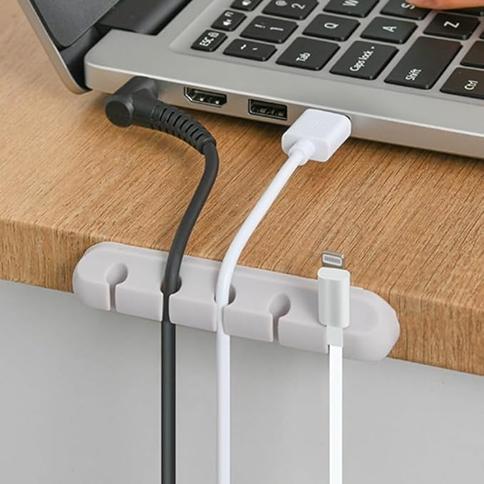 Cable Holder Clips 3-Pack, Silicone Cable Management Organizer with 3/5/7 Slots, Self Adhesive Cord Clips for Desk, Nightstand, USB Charging Cables, Mouse & Power Cords, Office & Home – White