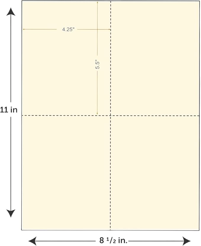 Limited Papers (TM) 8.5x11 Perforated Paper, 20/50 Pound, 75 GSM, Variety of Perforation Sizes and Colors, for Forms, Tickets, Postcards, Business Cards. (Buff, 4 up – 1 Hor. & 1 Ver.)