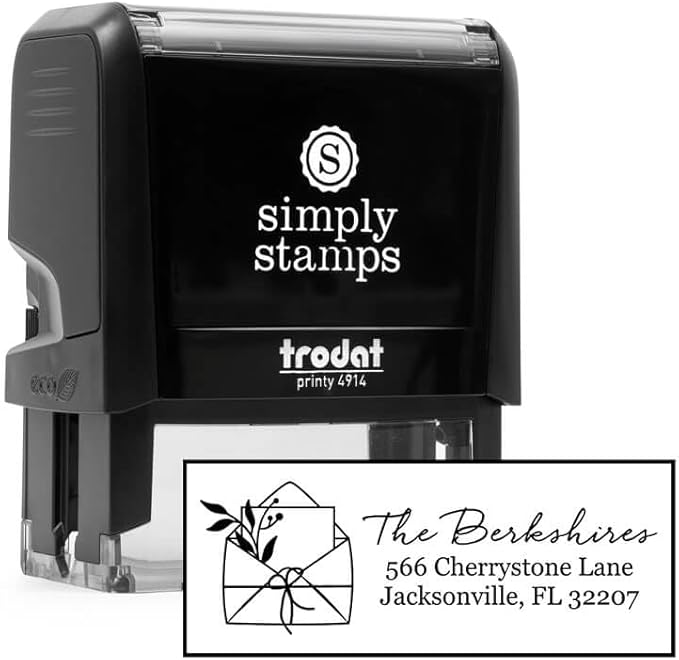 Custom Floral Address Stamp | Choose from 12 Designs | Multiple Ink Color Options | Envelope Return Address Stamp for Couple or Family (Design 4, Large)