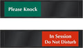 SmartSign In Session Do Not Disturb/Please Knock Slider Door Sign for Training, Office, Therapist, Conference | 2.25" x 10" Plastic Black, Made in USA