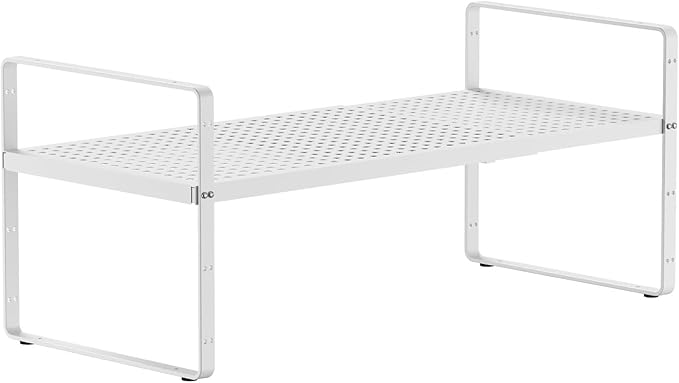 jkxoo Expandable Cabinet Countertop Shelves 16.5-27’’L, Adjustable Metal Spice Rack Organizer, Stackable Kitchen Counter Storage Shelves Organizers for Cabinet Organization, White