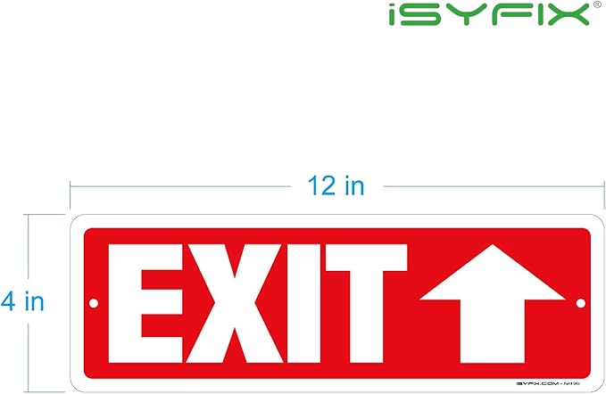 iSYFIX Exit Signs 6 Pack 12x4 Inch with Directional Up Arrows - Rust Free Aluminum, Laminated for UV, Weather, Scratch Resistance - Ideal for Offices, Schools, Theaters, Restaurants