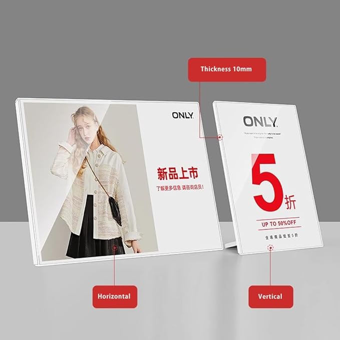 ECKEK Acrylic Sign Holder A3/A4/A5 Menu Displays L Shape Sign Stand Table Top Sign Stand (Vertical A5 148×210mm/ 5.83×8.27 inches)