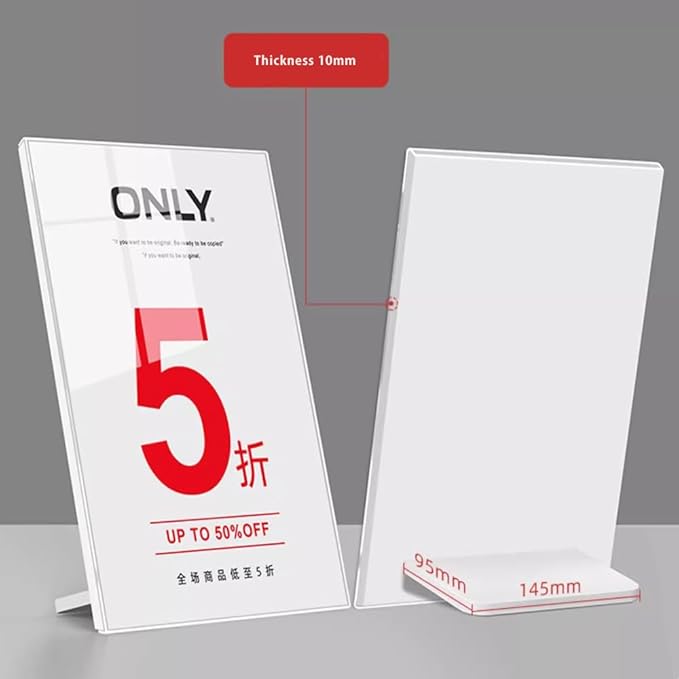 ECKEK Acrylic Sign Holder A3/A4/A5 Menu Displays L Shape Sign Stand Table Top Sign Stand (Horizontal A4 297×210mm/11.69×8.27 inches)