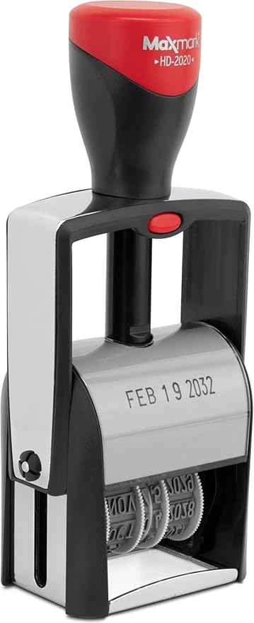 MaxMark Heavy Duty Date Stamp, Large Date Size - Exclusive 12-Year Band - Red Ink