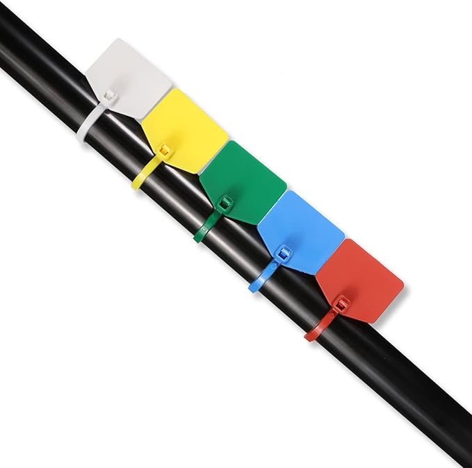 8 in Marker Nylon Cable Ties, Plastic Water Proof Tags, Self-Locking Written-on Cable Marker, Security Seals Label for Cabling, Wire Marking Label, Shipping Hanging Tags - Red/ 100pcs