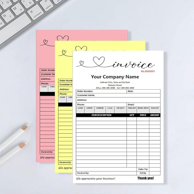 Personalized Invoice Book Custom 2 Part/3 Part Receipt Book Quote Estimate Order Forms Carbonless Form with Your Company Name Logo Address,2-10 Books (Style 19)