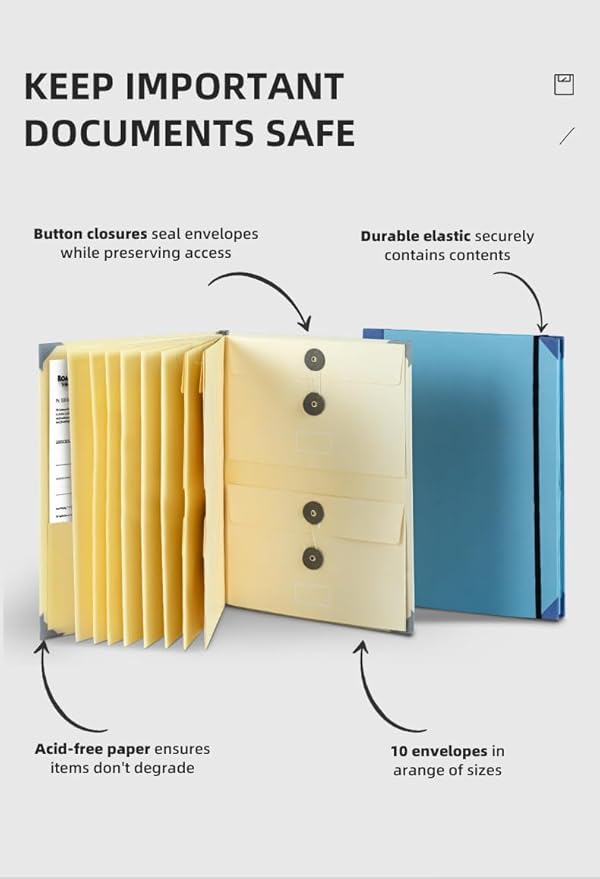 The Life Book Document Organizer - Binder for Important Documents, Document Organizer Foliofor Bills Checks Birth Certificates etc (Blue)