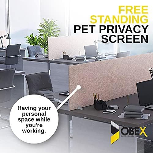 OBEX Free Standing Desk PET Privacy Screen, Table Top Home & Office Furniture Partitions and Dividers, Portable Workstation Freestanding Panels, 18" x 60" Shadow