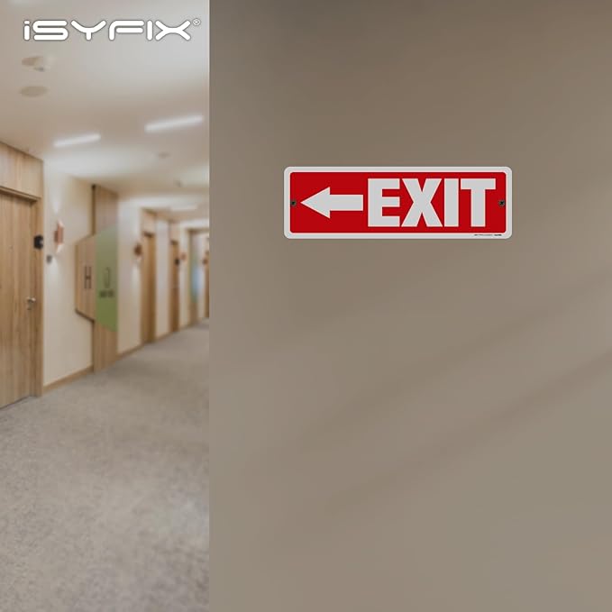 iSYFIX Exit Signs 2 Pack 12x4 Inch with Directional Left Arrows - Rust Free Aluminum, Laminated for UV, Weather, Scratch Resistance - Ideal for Offices, Schools, Theaters, Restaurants