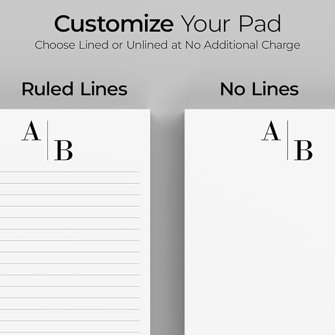 PrintPPS Personalized Monogram Notepads with your 2 Initials Diagonally - 4 Pack Gift Set of 8.5 x 11 @ 50 Sheets Per Pad - Optional Ruled Lines - Custom Stationery For To Do Checklists, and Gifts