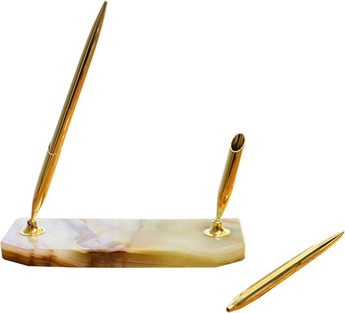 Stone-Style Pen Stand with Zinc Alloy Ballpoint Pen, Blue Refill – Office Pen Stand for Home & Office, The best choice for gift giving (Rectangular green 7.5inch)