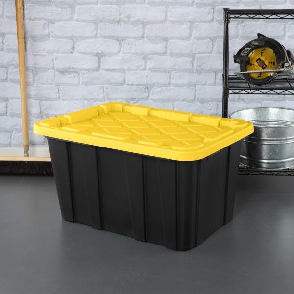 Sterilite 6-Pack Industrial Tote, Plastic Storage Container Bins with Lids, 27 Gallon - Heavy-Duty Organizing Containers for Closet, Bathroom, and Office