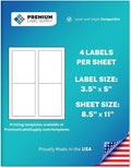 Premium Label Supply White Sticker Mailing/Shipping Labels – 3.5" x 5" – Laser/Inkjet Compatible – (4 per Sheet), 25 Sheets - 100 Total Adhesive Labels