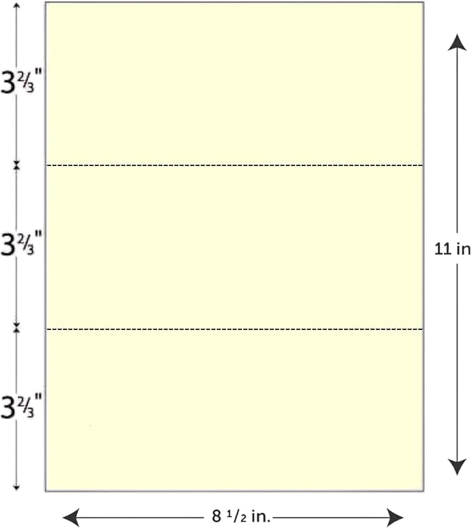 Limited Papers (TM) 8.5x11 Perforated Paper, 20/50 Pound, 75 GSM, Variety of Perforation Sizes and Colors, for Forms, Tickets, Postcards. (Green, 3 up - horizontal 3 2/3" and 7 1/3" from bottom)