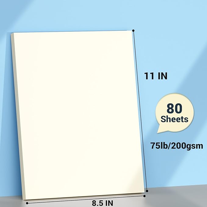 Cardstock 8.5 x 11, Thick Printer Paper, Card Stock Paper 200 gsm, 80 Sheets Cream Card Stock, Off White Heavy Card stock, Construction Paper for Invitations, Diy Cards, Business Cards, Drawing etc