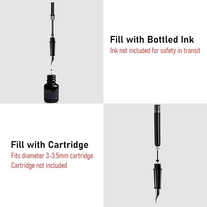 Nicpro Fountain Pen Set with Box, Classic Black Fancy Pen with Converter, 0.5mm Fine Nib Smooth Writing Calligraphy, Luxury Gift Pen