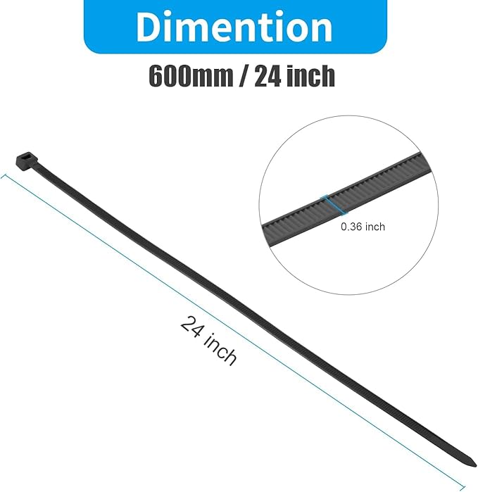 XINGO 24 Inch White Large Zip Ties Heavy Duty 500 Pack, 200 LBS Ultra Strong Plastic Wire Ties, Large Cable Ties Extra Long Tie Wraps, Indoor and Outdoor UV Resistant