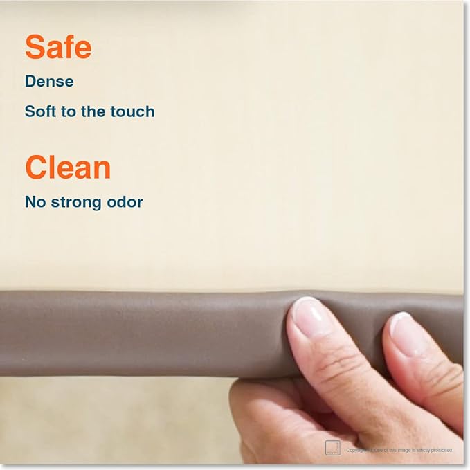 Roving Cove HeftyFit Edge Protector for Baby Proofing (6ft Large Edge Only), Heavy-Duty Soft Rubber Foam Furniture Edge Bumper Guards, Desk Edge Cushion, Wall Corner Covers, 3M Adhesive, Coffee Brown